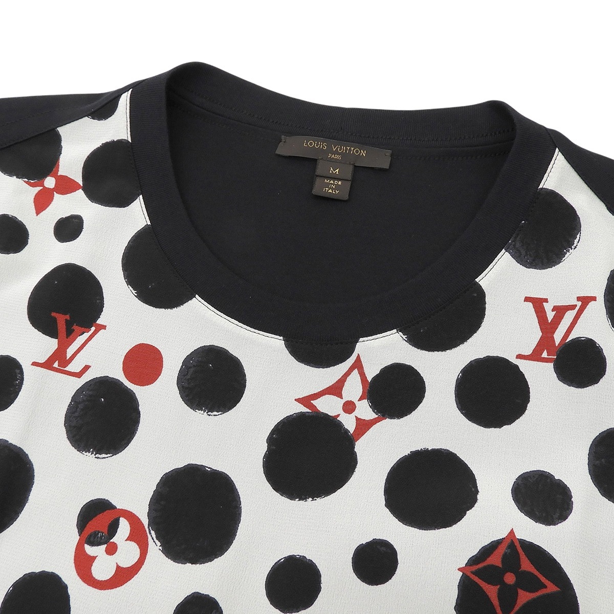ルイヴィトン LOUIS VUITTON モノグラムポルカドット モノグラムフラワー ワンピース 半袖 ウエスト紐 M シルク×綿 ドット×ブラック 4848
