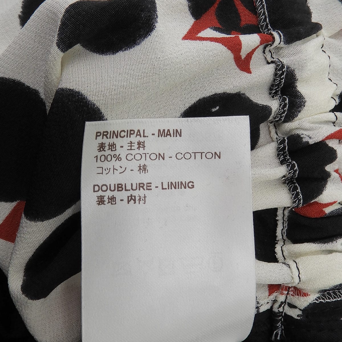 ルイヴィトン LOUIS VUITTON モノグラムポルカドット モノグラムフラワー ワンピース 半袖 ウエスト紐 M シルク×綿 ドット×ブラック 4848
