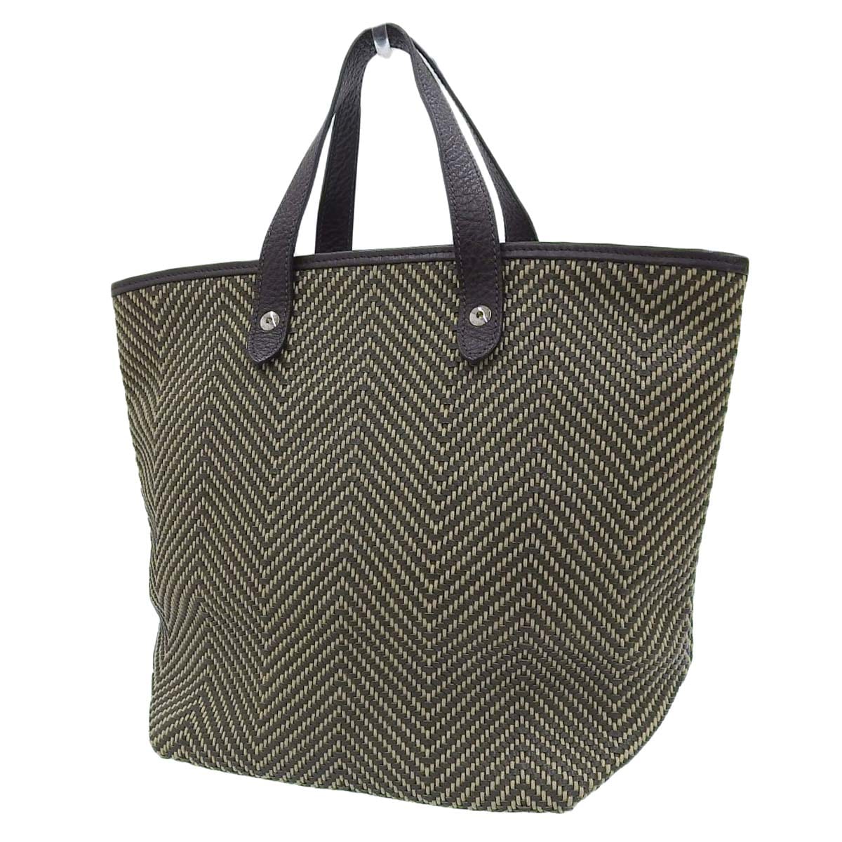 エルメス HERMES カバチェンナイ アメダバ トートバッグ ハンドバッグ レザー×ポリエステル ブラウン レディース □M刻印 4513