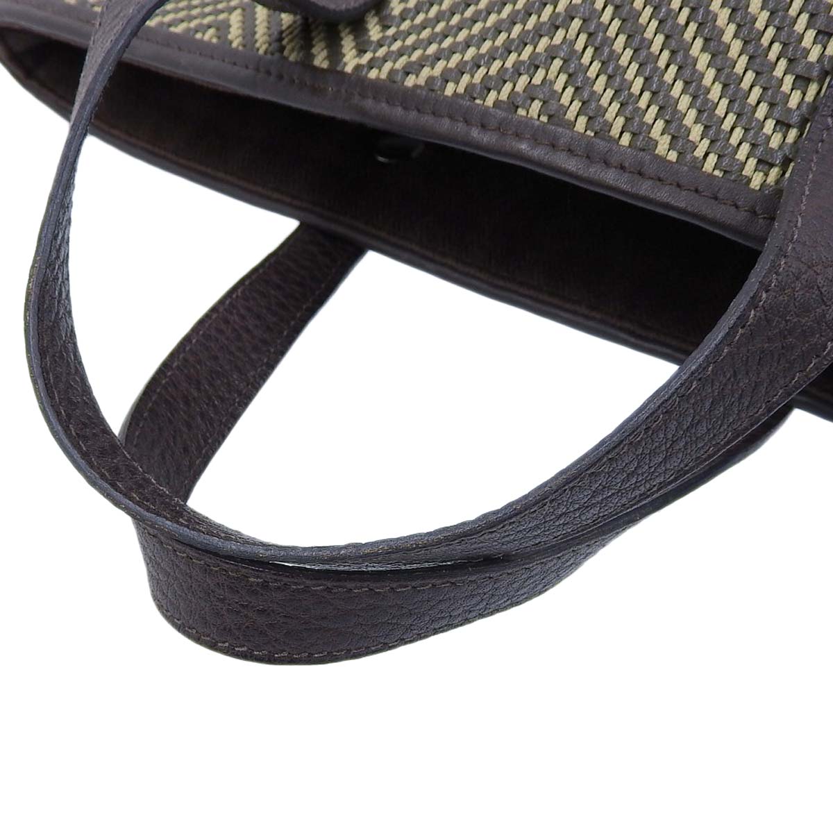 エルメス HERMES カバチェンナイ アメダバ トートバッグ ハンドバッグ レザー×ポリエステル ブラウン レディース □M刻印 4513