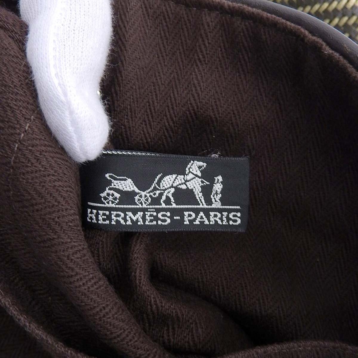 エルメス HERMES カバチェンナイ アメダバ トートバッグ ハンドバッグ レザー×ポリエステル ブラウン レディース □M刻印 4513