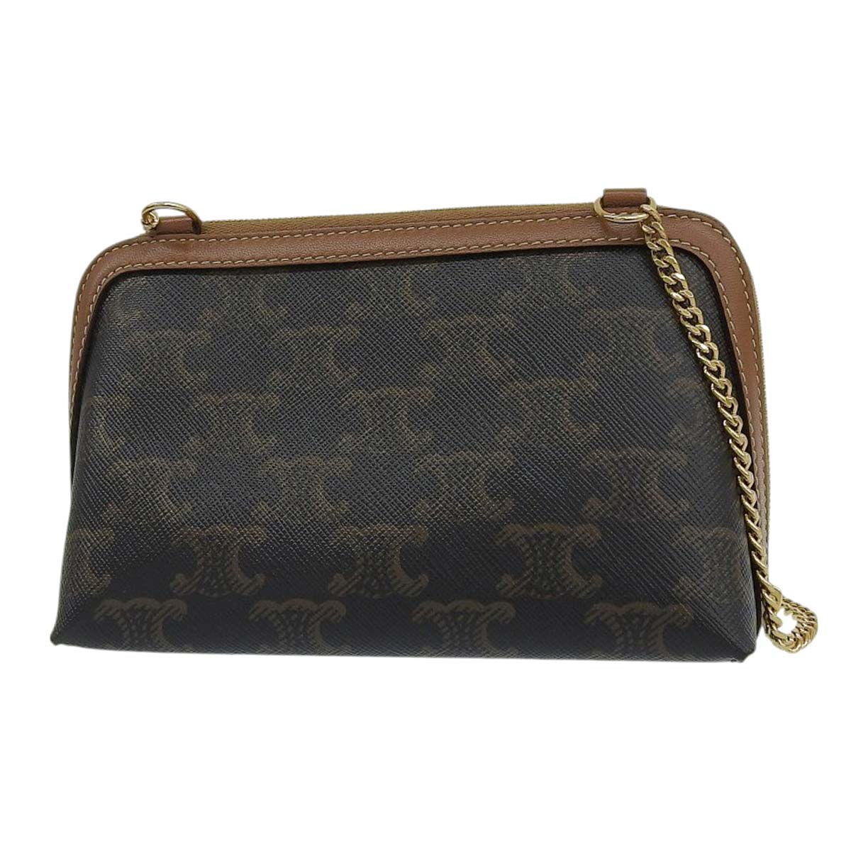 セリーヌ CELINE トリオンフ チェーンショルダーバッグ ロゴ刺繍  コーティングキャンバス ブラウン レディース  4617