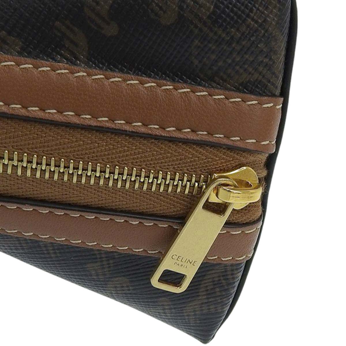 セリーヌ CELINE トリオンフ チェーンショルダーバッグ ロゴ刺繍  コーティングキャンバス ブラウン レディース  4617