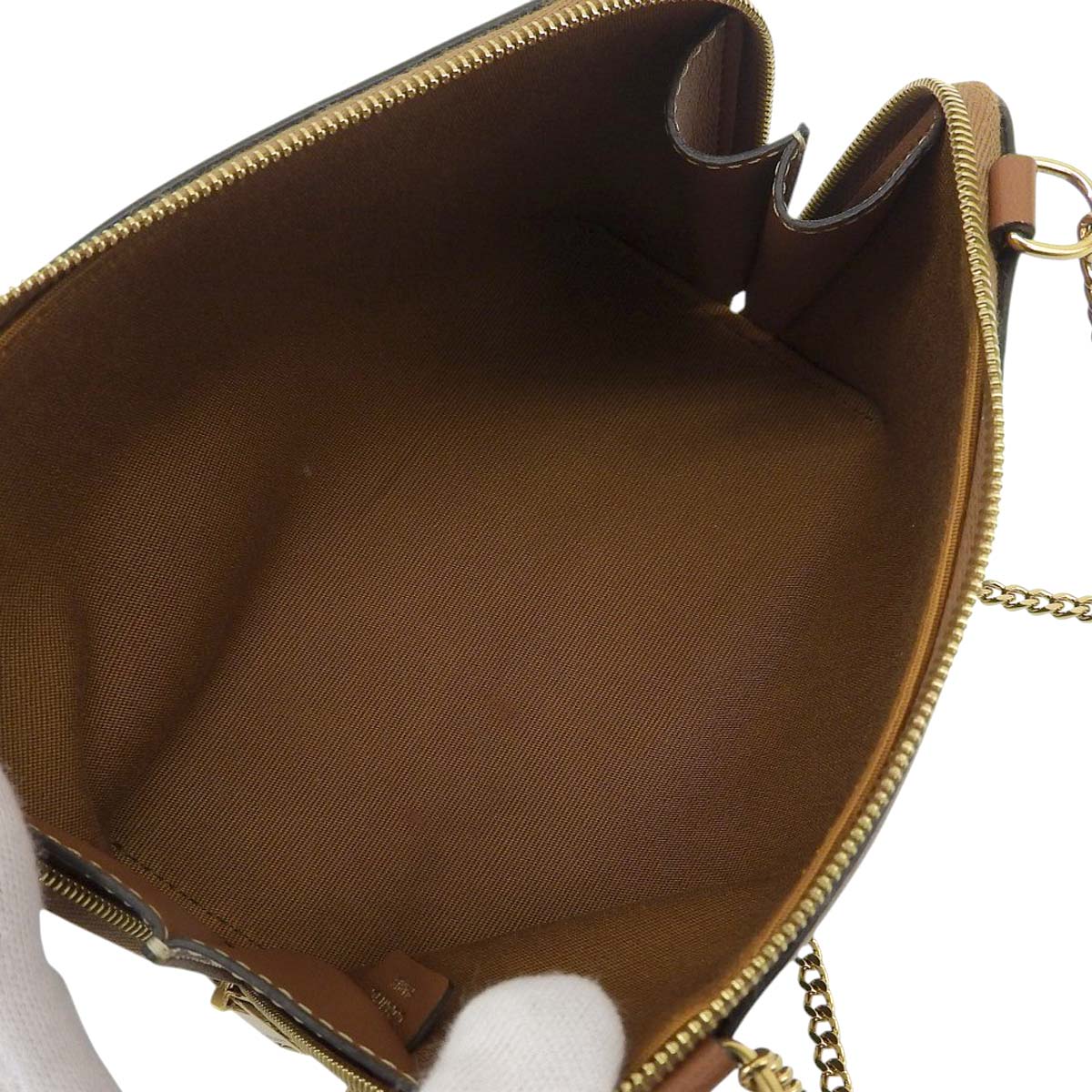セリーヌ CELINE トリオンフ チェーンショルダーバッグ ロゴ刺繍  コーティングキャンバス ブラウン レディース  4617