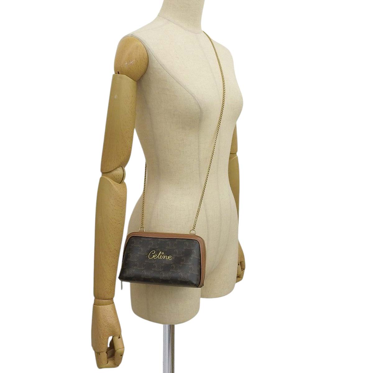 セリーヌ CELINE トリオンフ チェーンショルダーバッグ ロゴ刺繍  コーティングキャンバス ブラウン レディース  4617