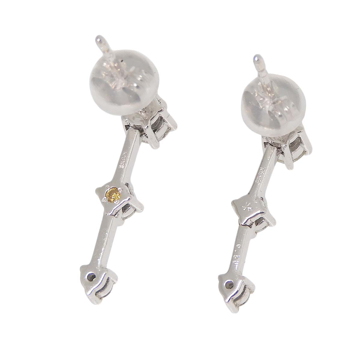 K18ＷＧ ホワイトゴールド ダイヤモンド 0.50ct カラーストーン 3連 ピアス レディース 4773