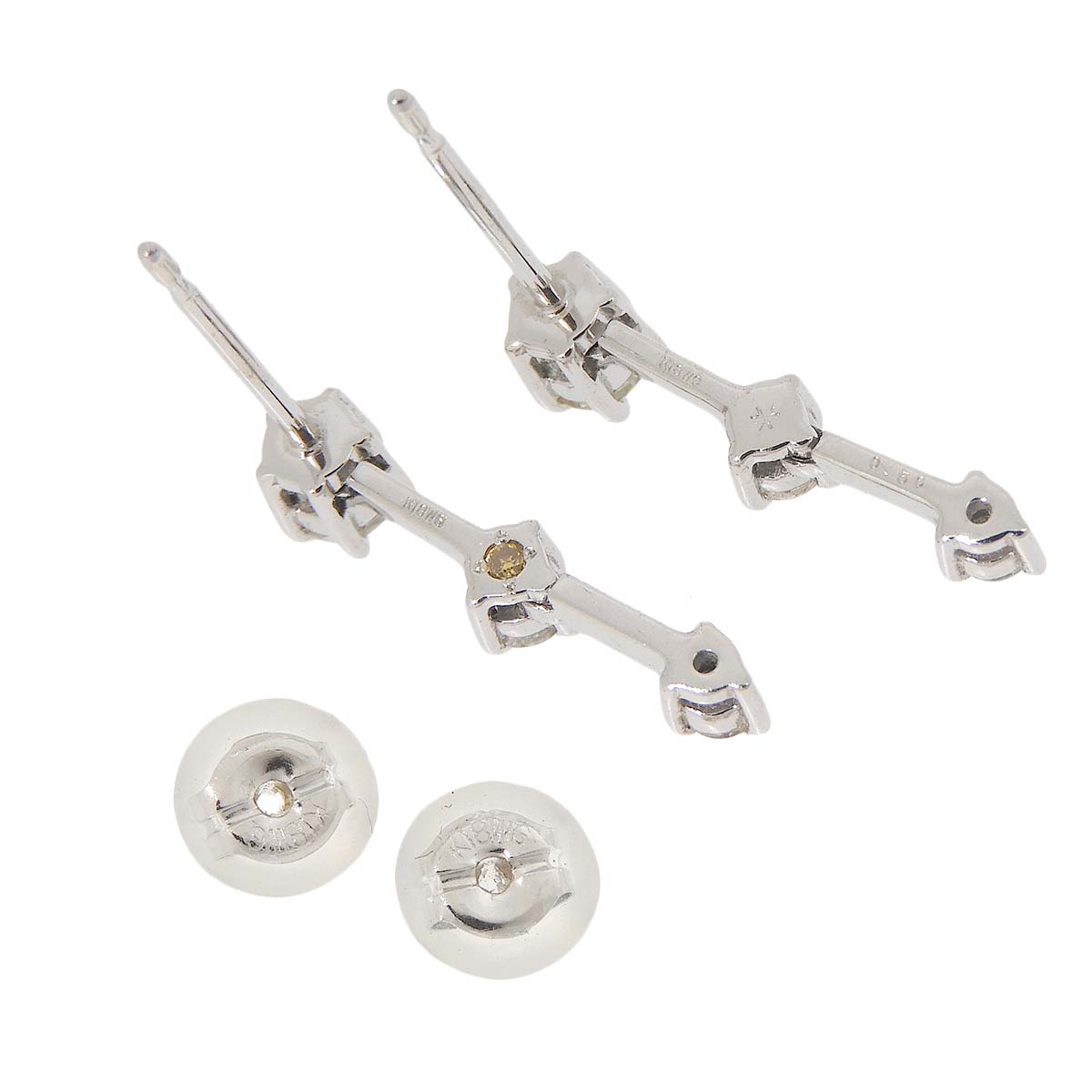 K18ＷＧ ホワイトゴールド ダイヤモンド 0.50ct カラーストーン 3連 ピアス レディース 4773