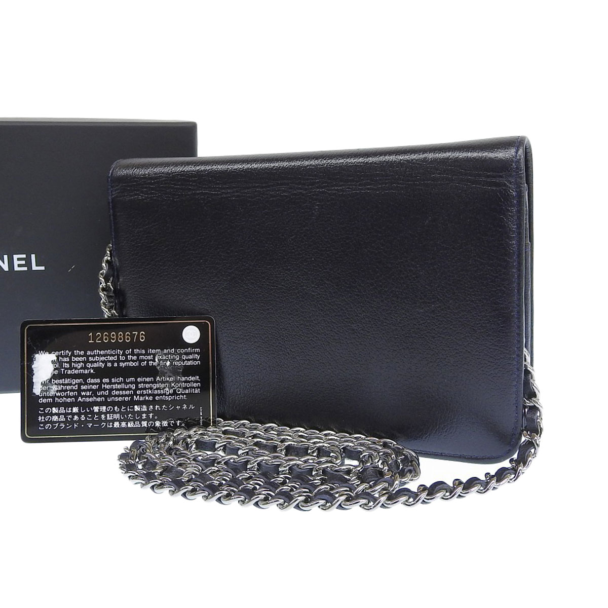 シャネル CHANEL カメリア チェーンウォレット 長財布 レザー ブラック レディース 12番台 8610