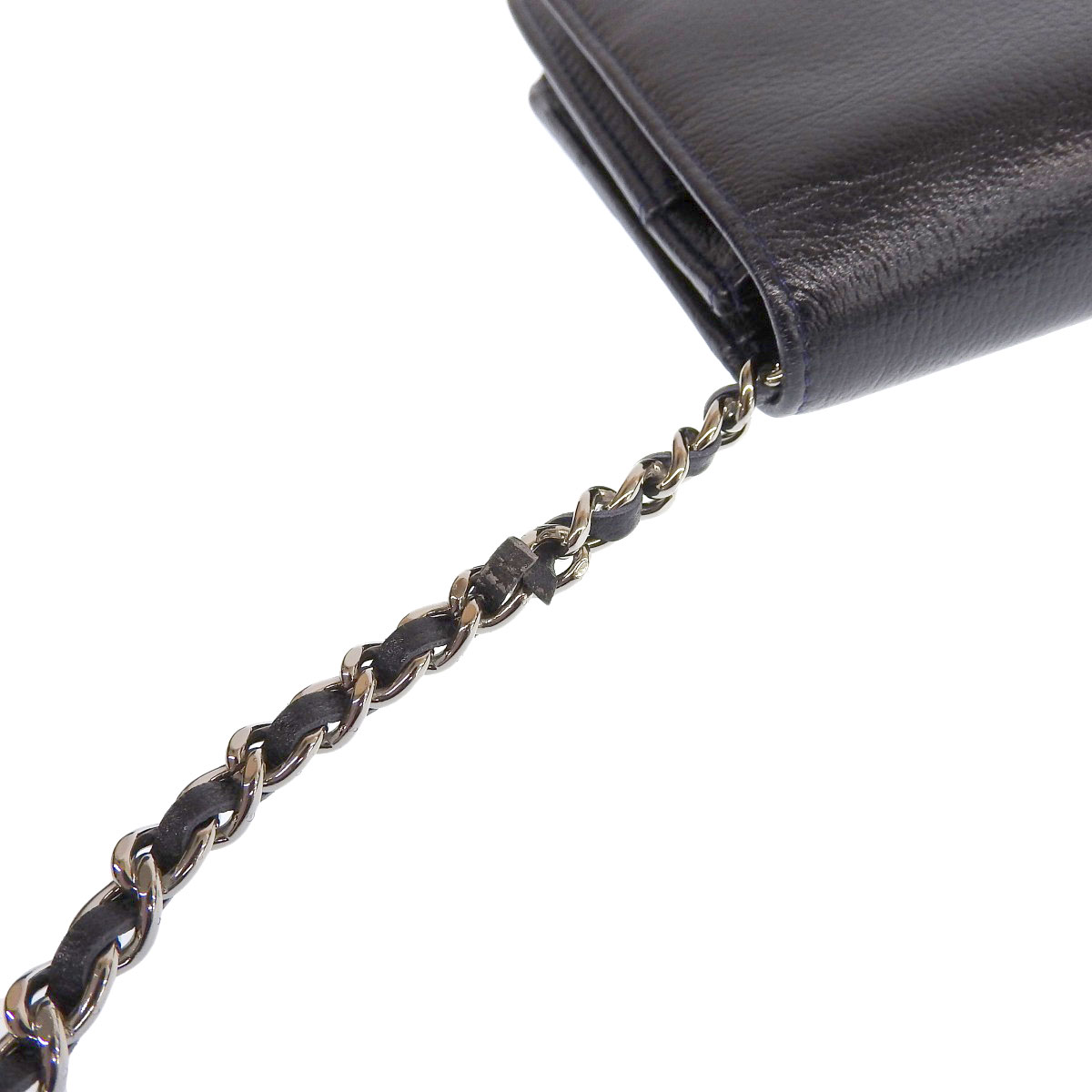 シャネル CHANEL カメリア チェーンウォレット 長財布 レザー ブラック レディース 12番台 8610