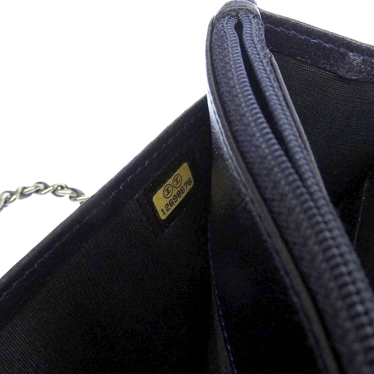 シャネル CHANEL カメリア チェーンウォレット 長財布 レザー ブラック レディース 12番台 8610