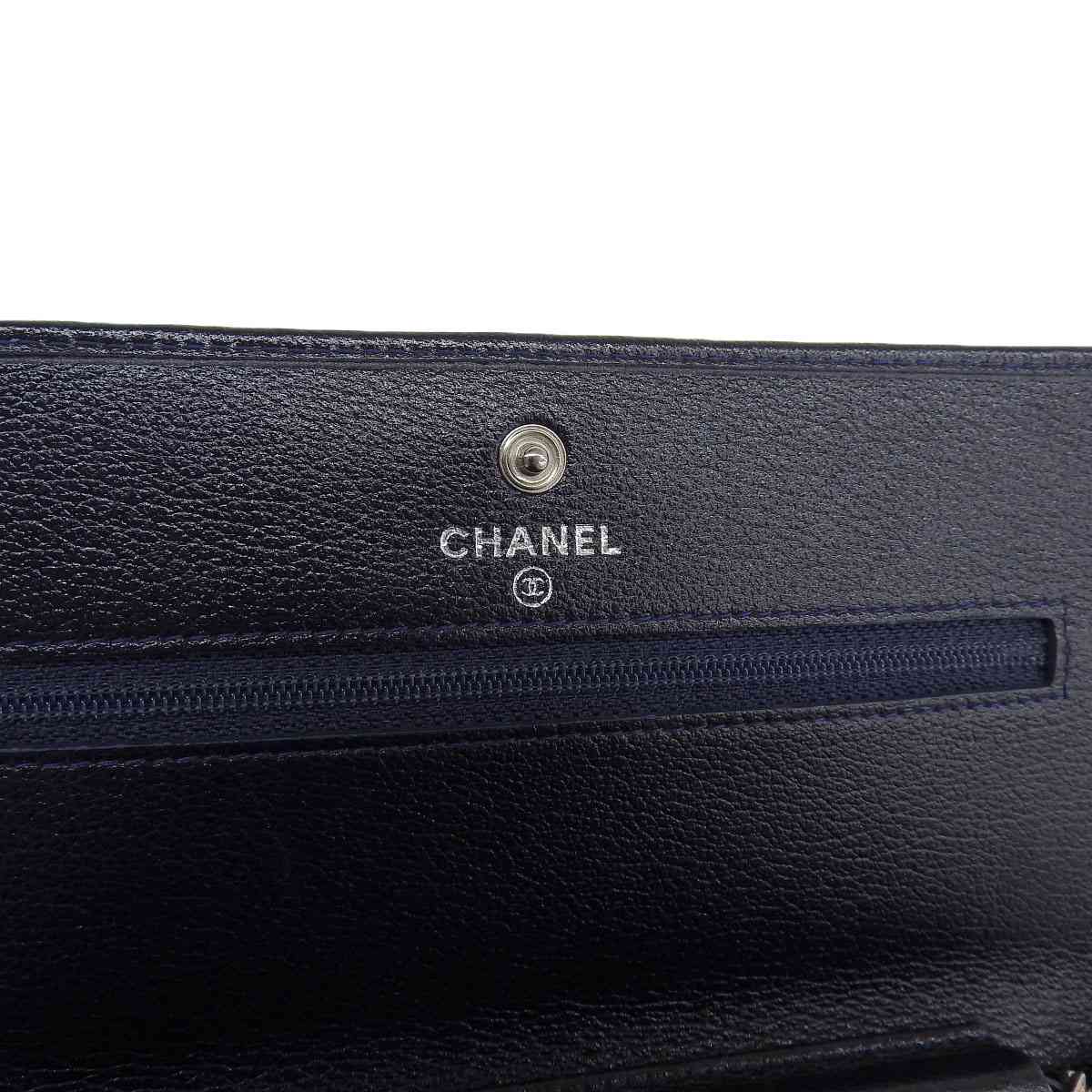 シャネル CHANEL カメリア チェーンウォレット 長財布 レザー ブラック レディース 12番台 8610