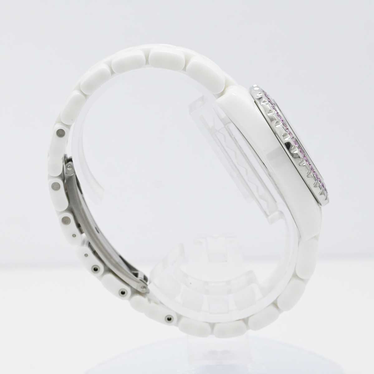シャネル CHANEL J12 H2010 ホワイトセラミック ピンクサファイア ダイヤベゼル クォーツ レディース H2010 3452