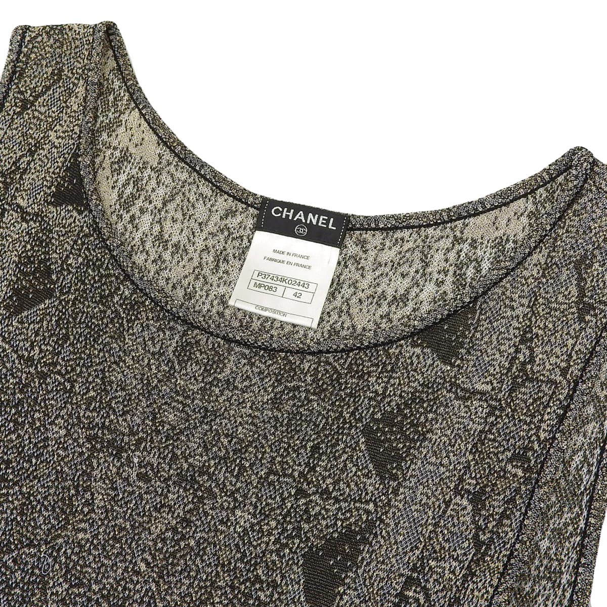 シャネル CHANEL ラメ入り ワンピース ノースリーブ ココマーク金具 ブラック×ゴールド サイズ42 レディース 2010年 国内正規店タグ 4405