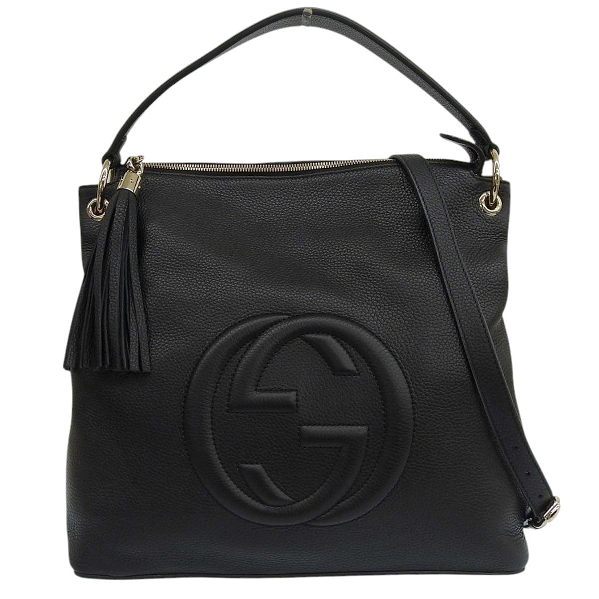 グッチ GUCCI インターロッキング ショルダーバッグ ハンドバッグ 2WAYバッグ ソーホー タッセル レザー ブラック レディース 4619