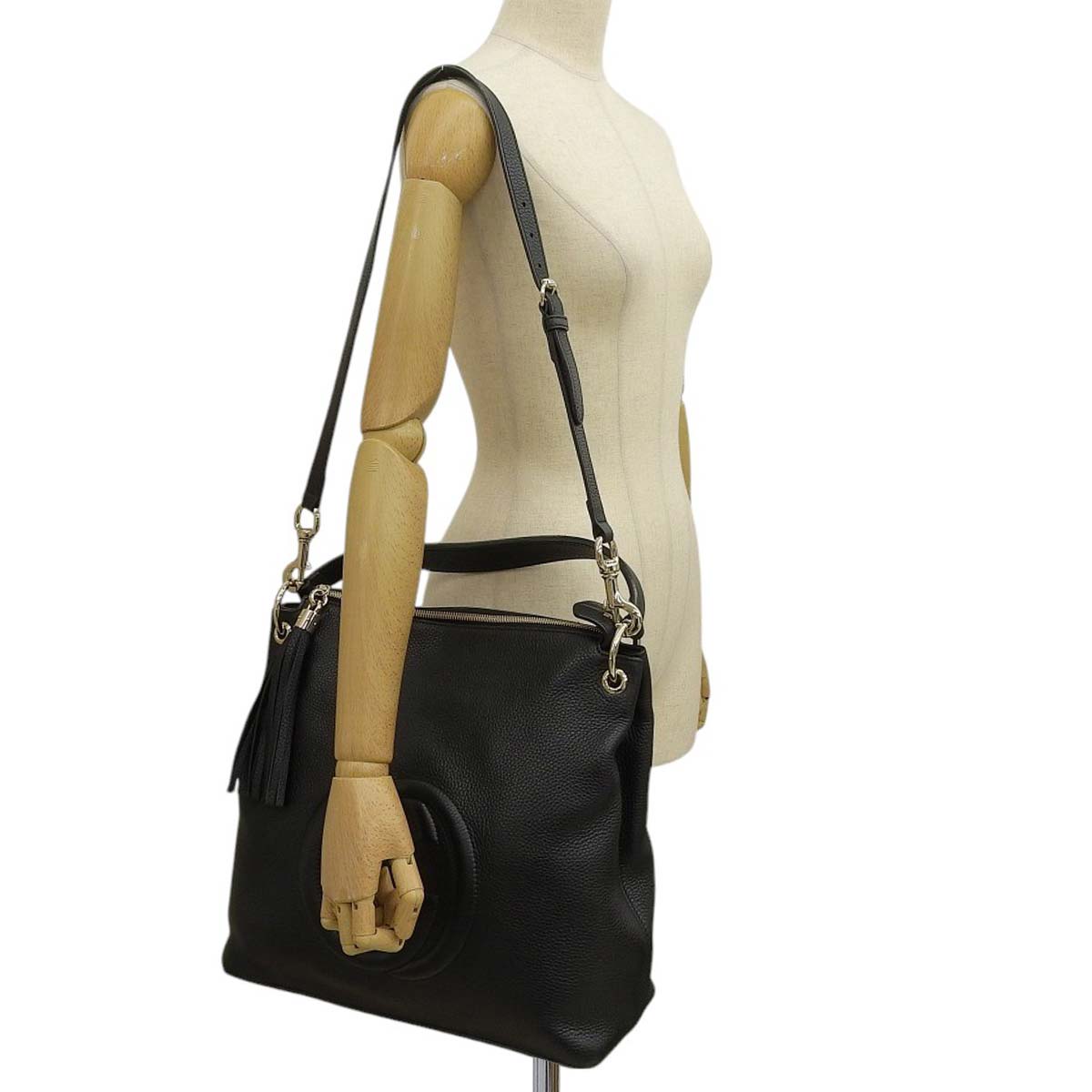 グッチ GUCCI インターロッキング ショルダーバッグ ハンドバッグ 2WAYバッグ ソーホー タッセル レザー ブラック レディース 4619