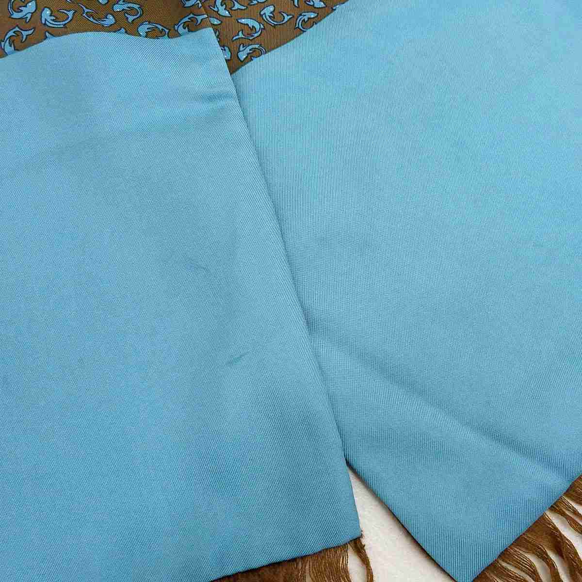 エルメス HERMES マフラー シルク ブラウン×ライトブルー メンズ 8391