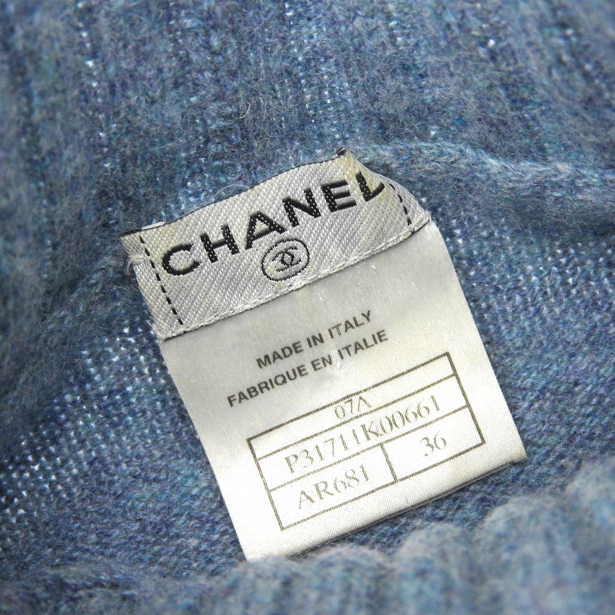 シャネル CHANEL ニット セーター 長袖 トップス カシミヤ ブルー系 サイズ36 レディース 07A ハイネック 4406