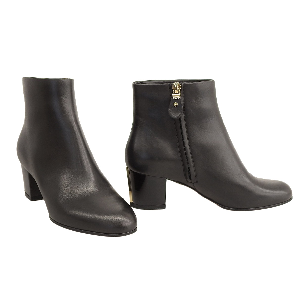フェラガモ FERRAGAMO サイドファスナー ショートブーツ レザー ブラック 4 1/2 レディース 4686
