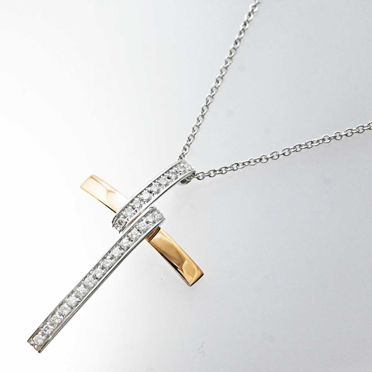 ルカ カラーティ K18PG WG ピンクゴールド ホワイトゴールド ダイヤ クロスネックレス 3207