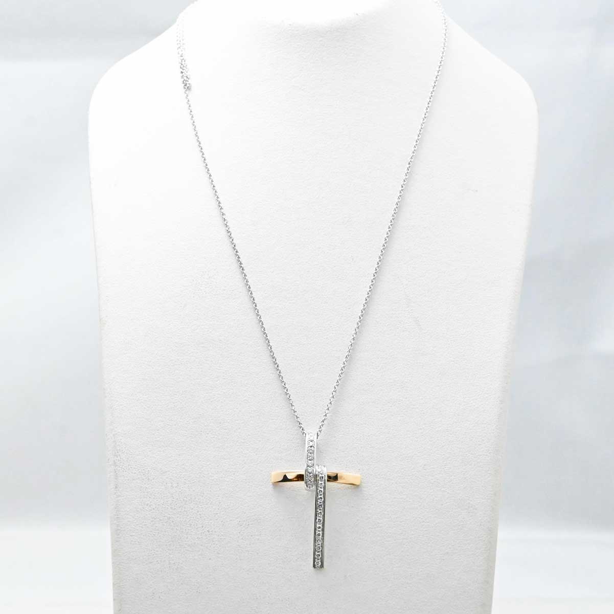 ルカ カラーティ K18PG WG ピンクゴールド ホワイトゴールド ダイヤ クロスネックレス 3207