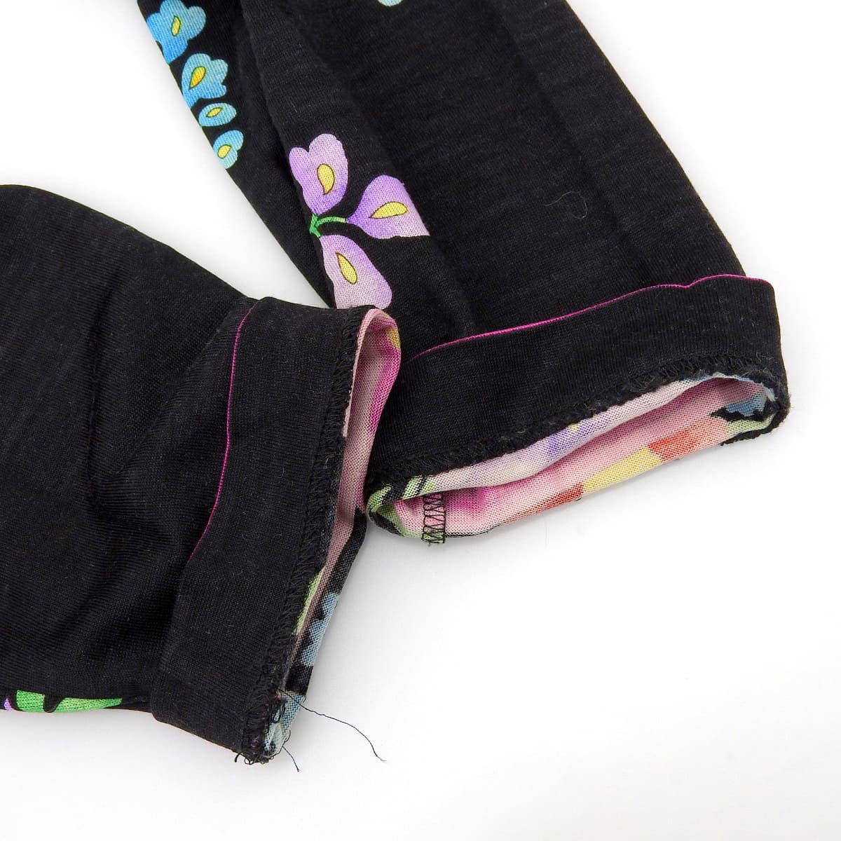 レオナール LEONARD 花柄 カットソー トップス 長袖 ウール×シルク ブラック×マルチカラー サイズL レディース 4407