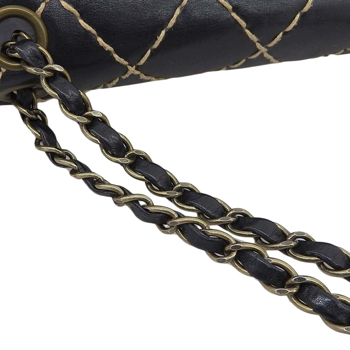シャネル CHANEL ワイルドステッチ チェーン ショルダーバッグ レザー ブラック レディース 6番 4518