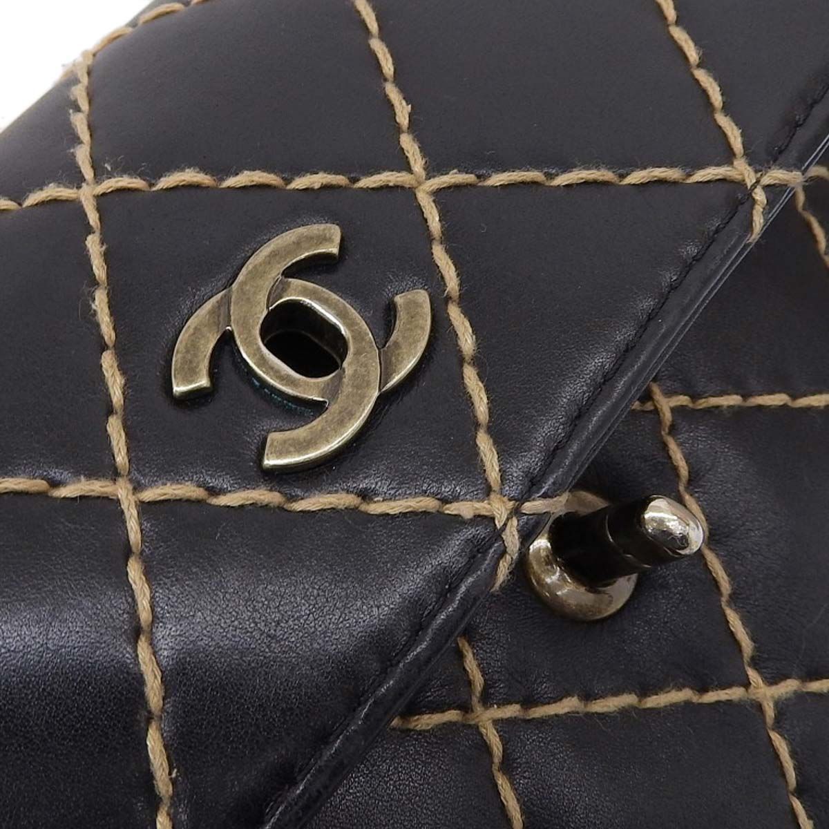 シャネル CHANEL ワイルドステッチ チェーン ショルダーバッグ レザー ブラック レディース 6番 4518