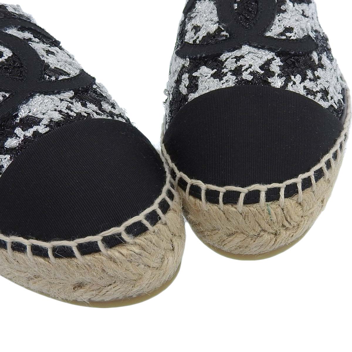 シャネル CHANEL ココマーク エスパドリーユ ESPADRILLES ラメツイード ブラック×シルバー 37 レディース 4563