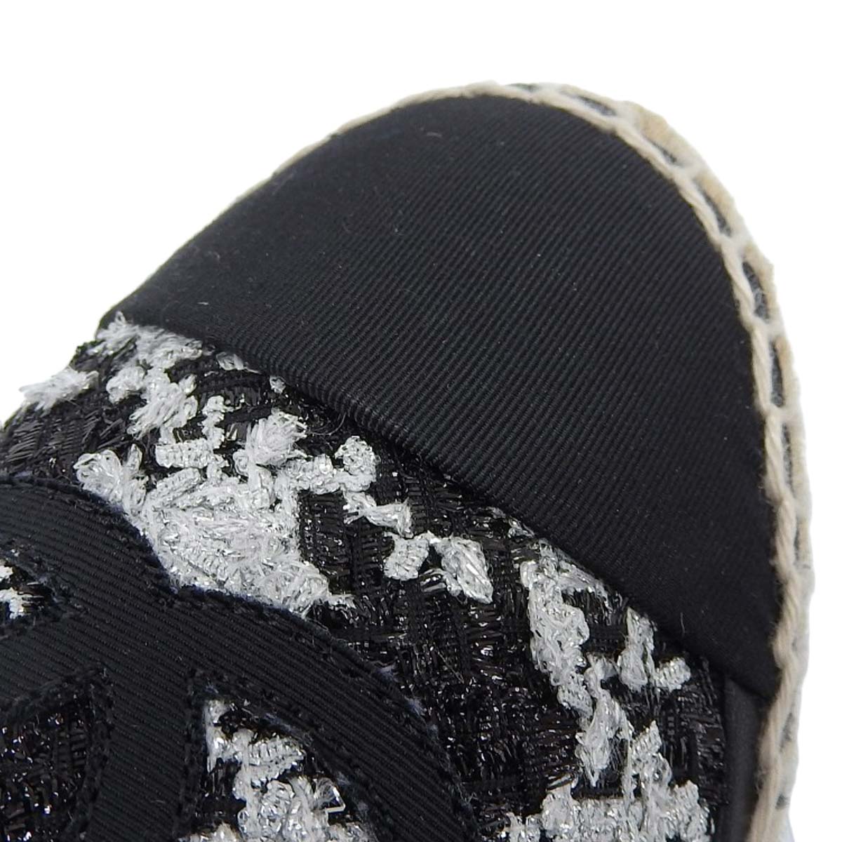 シャネル CHANEL ココマーク エスパドリーユ ESPADRILLES ラメツイード ブラック×シルバー 37 レディース 4563