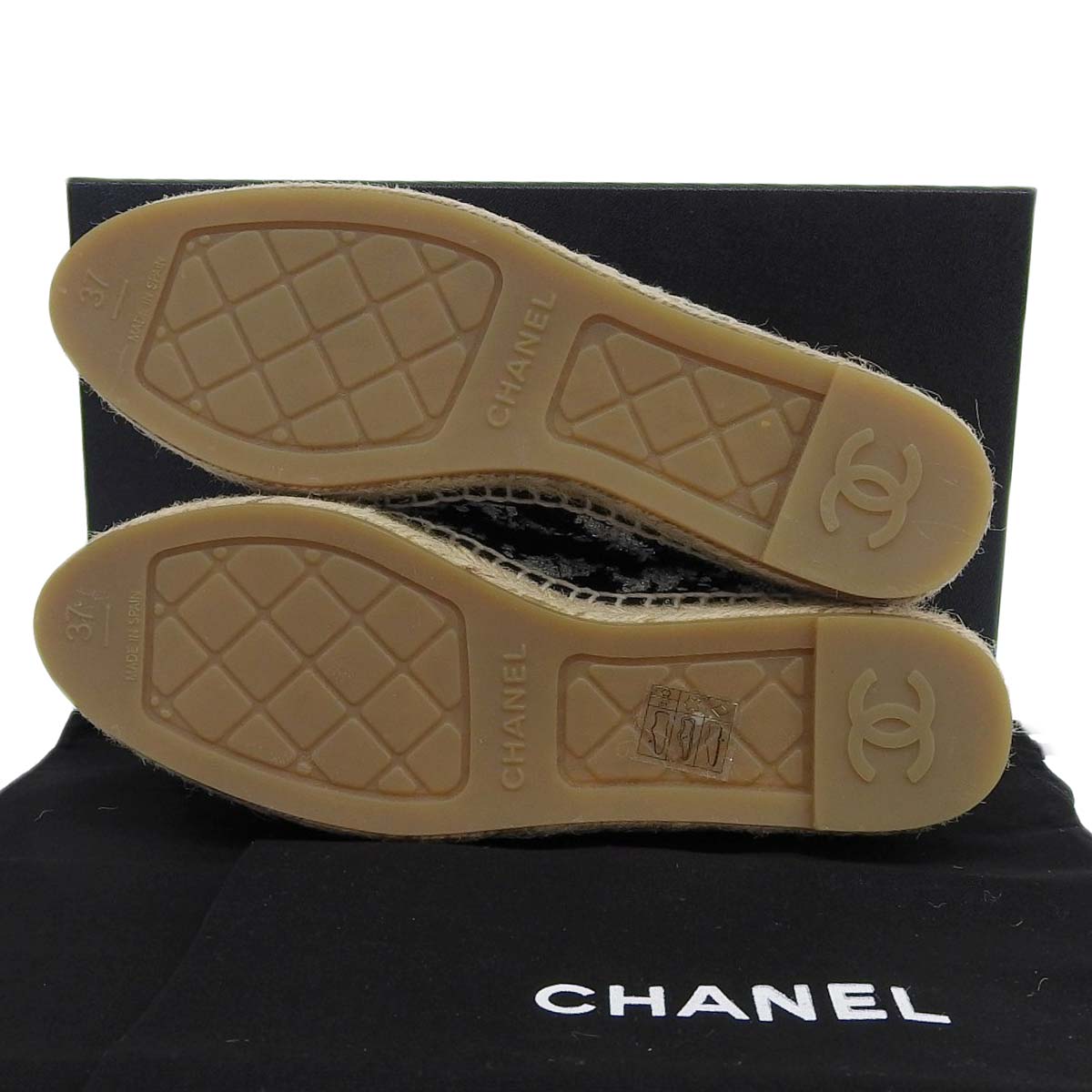 シャネル CHANEL ココマーク エスパドリーユ ESPADRILLES ラメツイード ブラック×シルバー 37 レディース 4563