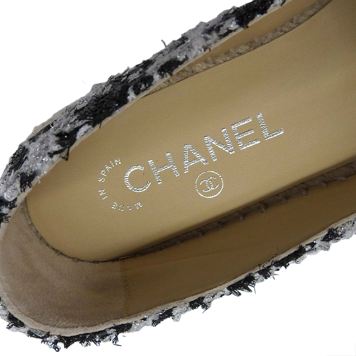シャネル CHANEL ココマーク エスパドリーユ ESPADRILLES ラメツイード ブラック×シルバー 37 レディース 4563