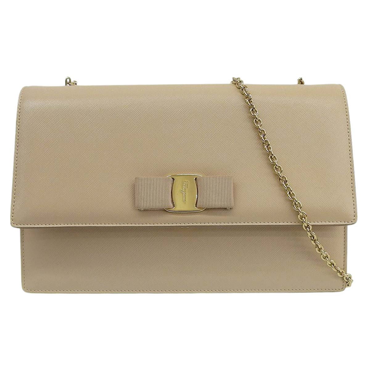 フェラガモ FERRAGAMO ヴァラ チェーンショルダーバッグ 斜め掛け レザー ベージュ レディース 4621