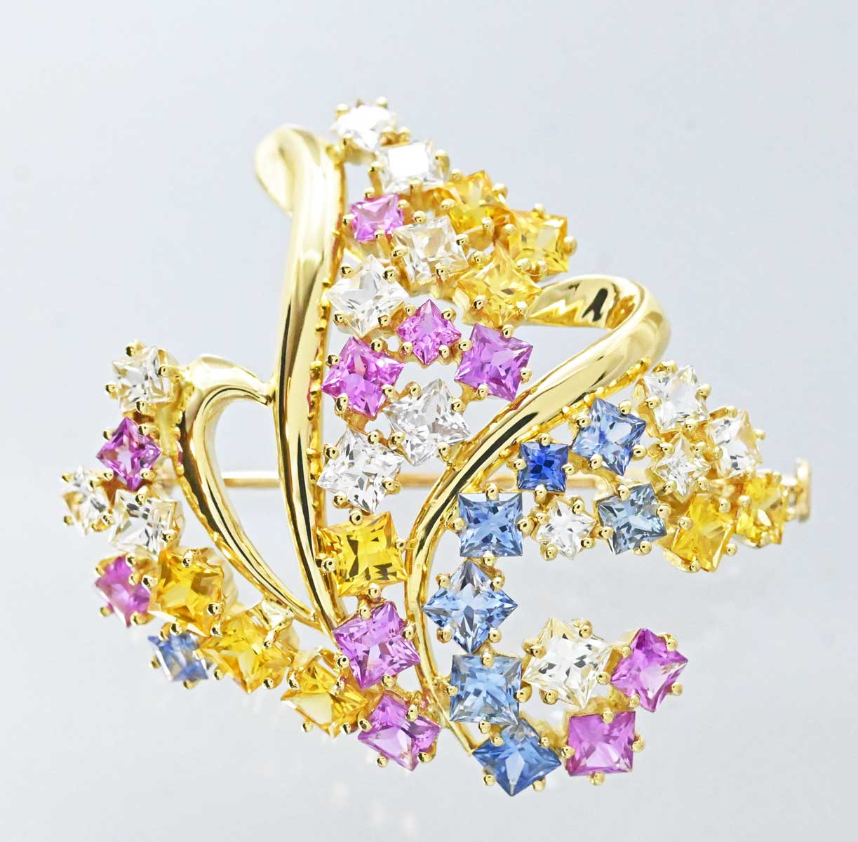 ジュネ Jeunet K18YG イエローゴールド サファイア7.01ct ブローチ 3208