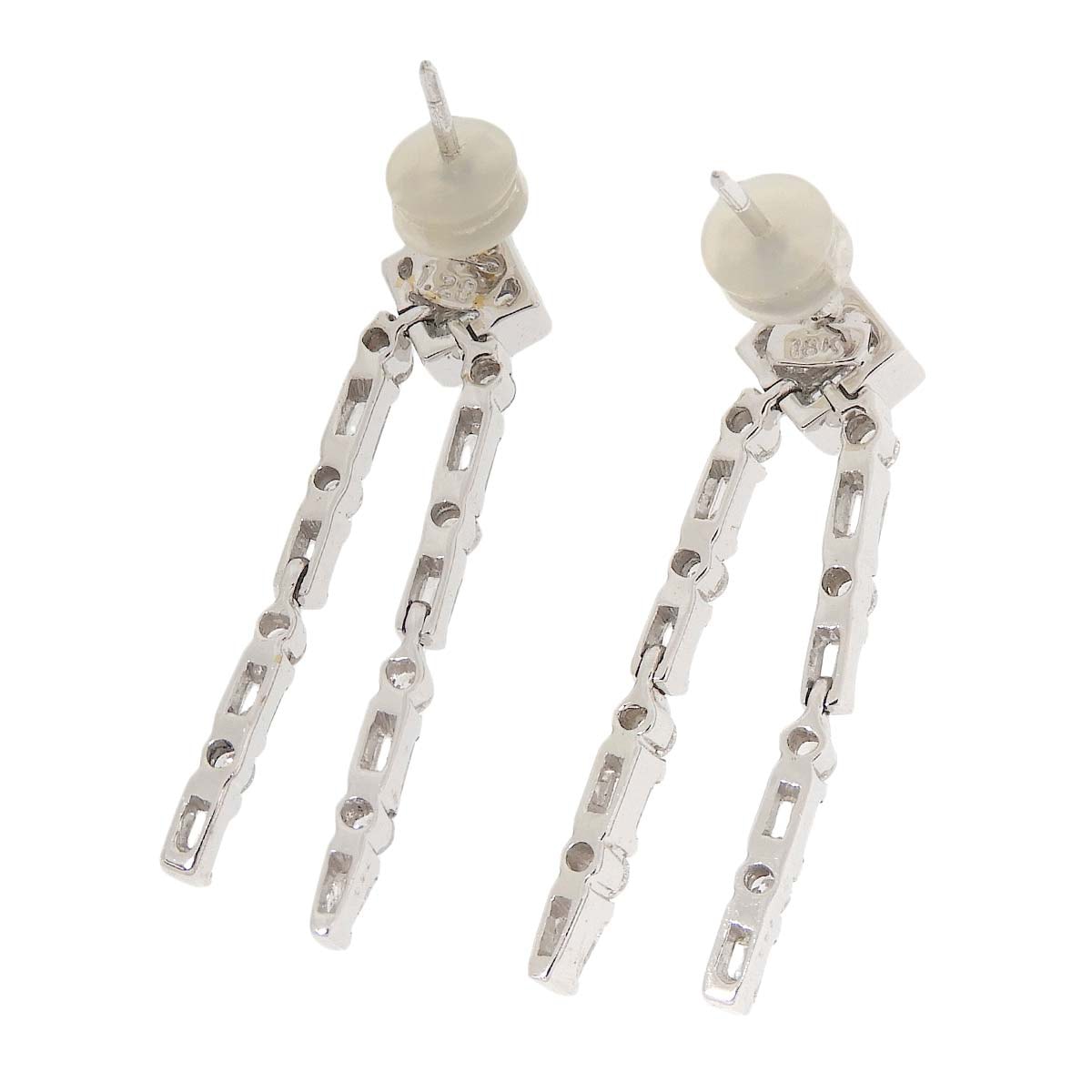 K18WG ホワイトゴールド ダイヤモンド 1.28ct 1.28ct 2連チェーン 揺れ ピアス レディース 4778