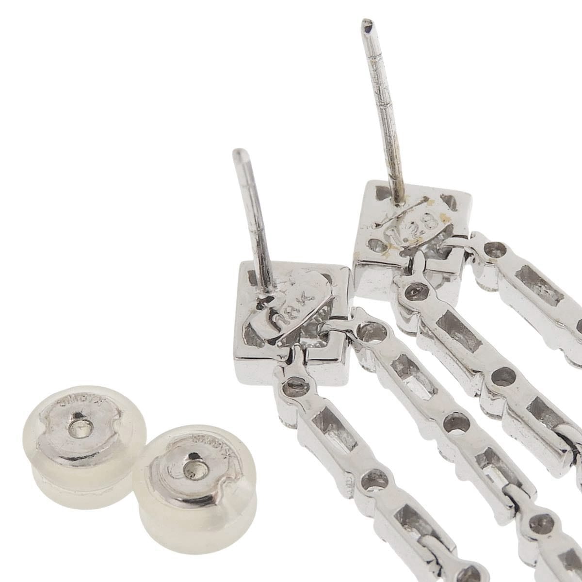 K18WG ホワイトゴールド ダイヤモンド 1.28ct 1.28ct 2連チェーン 揺れ ピアス レディース 4778