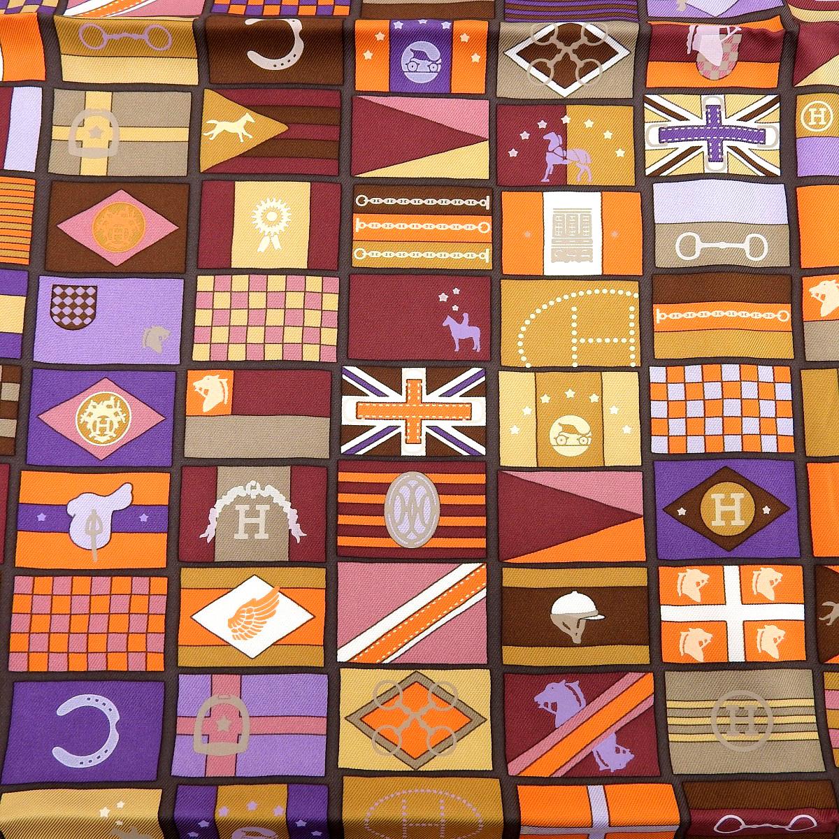 エルメス HERMES カレ90 HERMES EN VOYAGE ヴォヤージュ スカーフ シルク100% ブラウン×マルチカラー レディース 4246