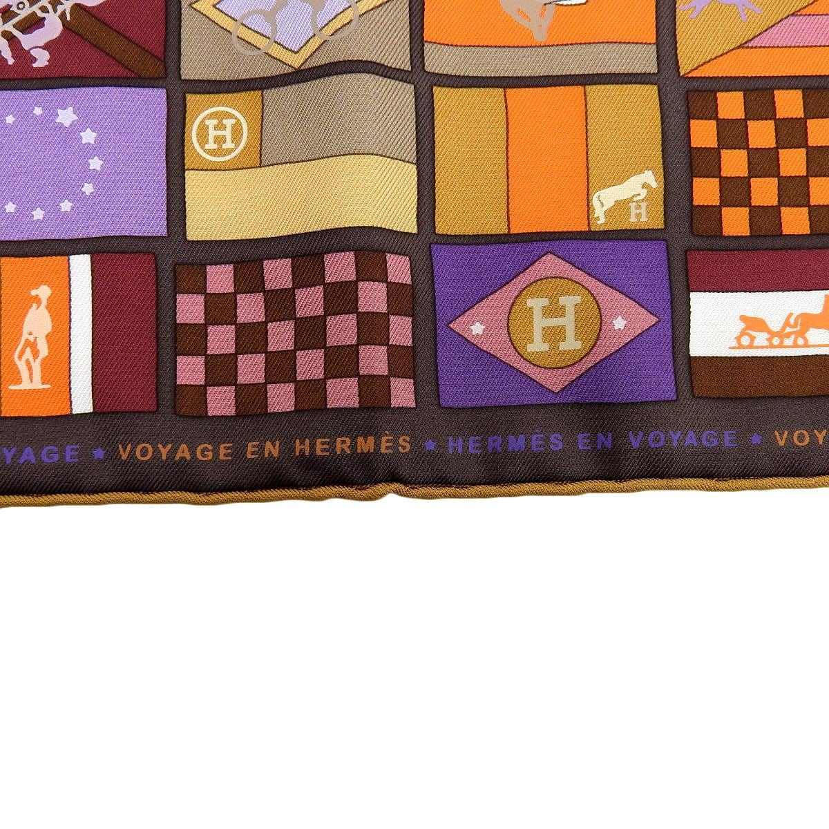 エルメス HERMES カレ90 HERMES EN VOYAGE ヴォヤージュ スカーフ シルク100% ブラウン×マルチカラー レディース 4246