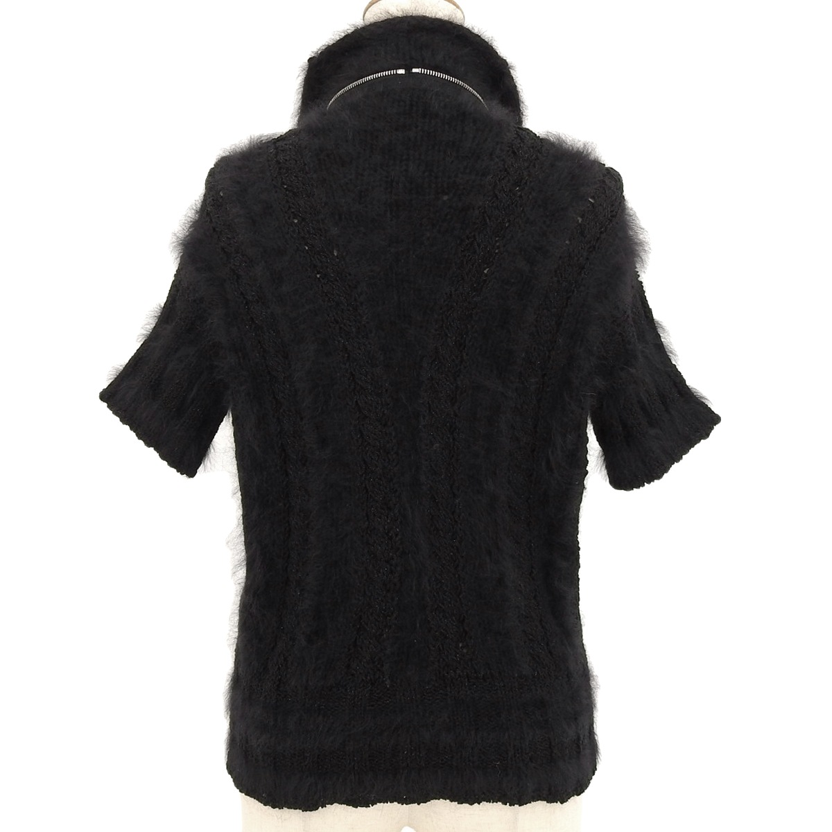 シャネル CHANEL 半袖 ココマーク ジップアップ ラメ ニット アンゴラ ブラック 38 レディース 08A 4689