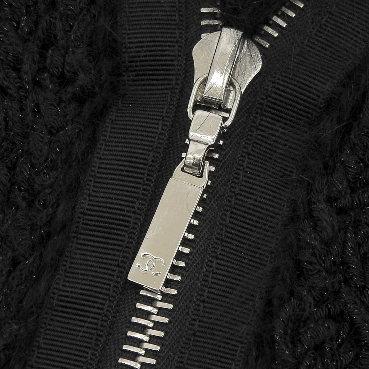 シャネル CHANEL 半袖 ココマーク ジップアップ ラメ ニット アンゴラ ブラック 38 レディース 08A 4689