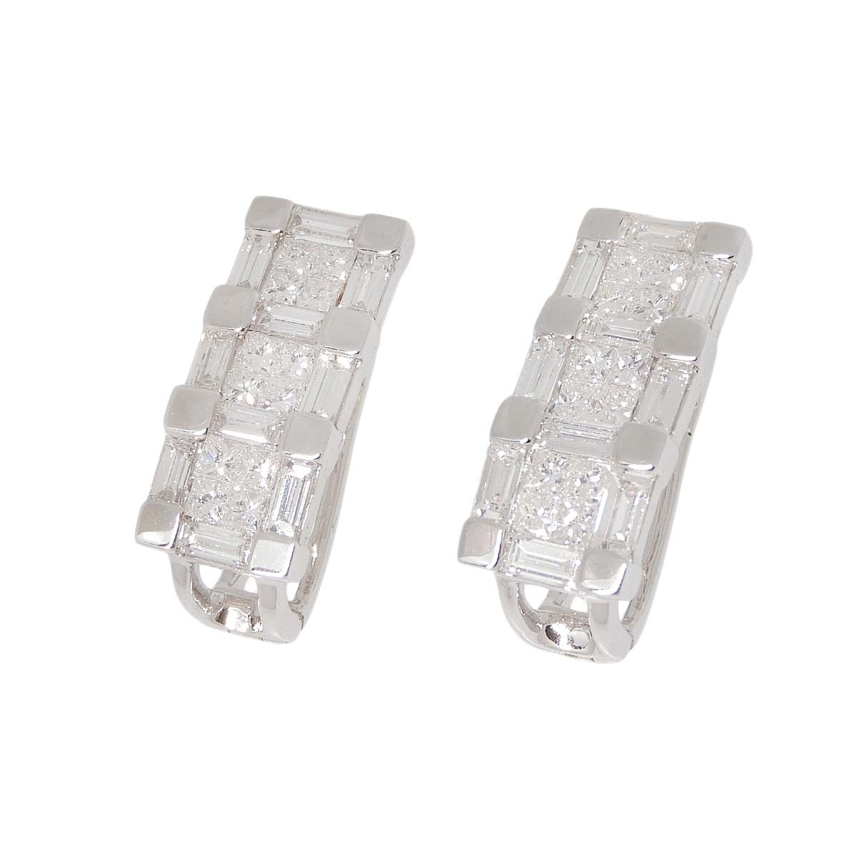 K18WG ホワイトゴールド ダイヤモンド 1.87ct 1.87ct 3連 ピアス レディース 4779