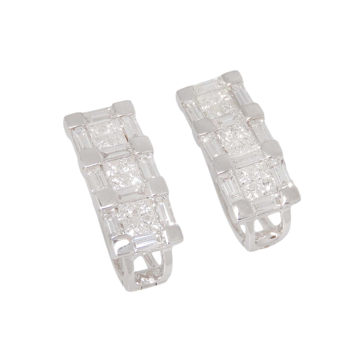 K18WG ホワイトゴールド ダイヤモンド 1.87ct 1.87ct 3連 ピアス レディース 4779