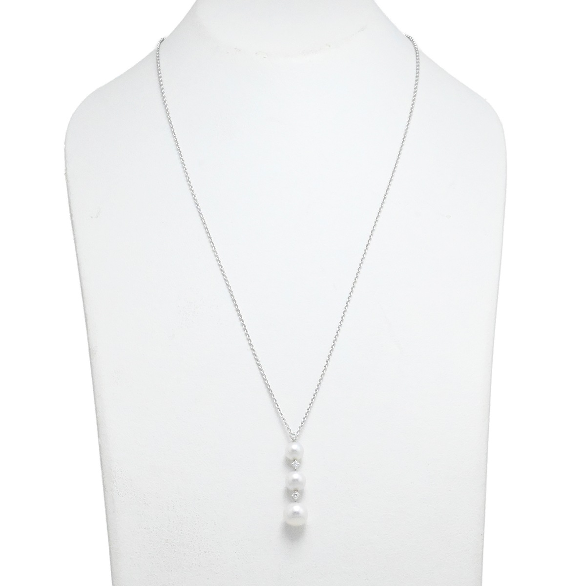 ミキモト MIKIMOTO K18WG ホワイトゴールド パール ダイヤ ネックレス 