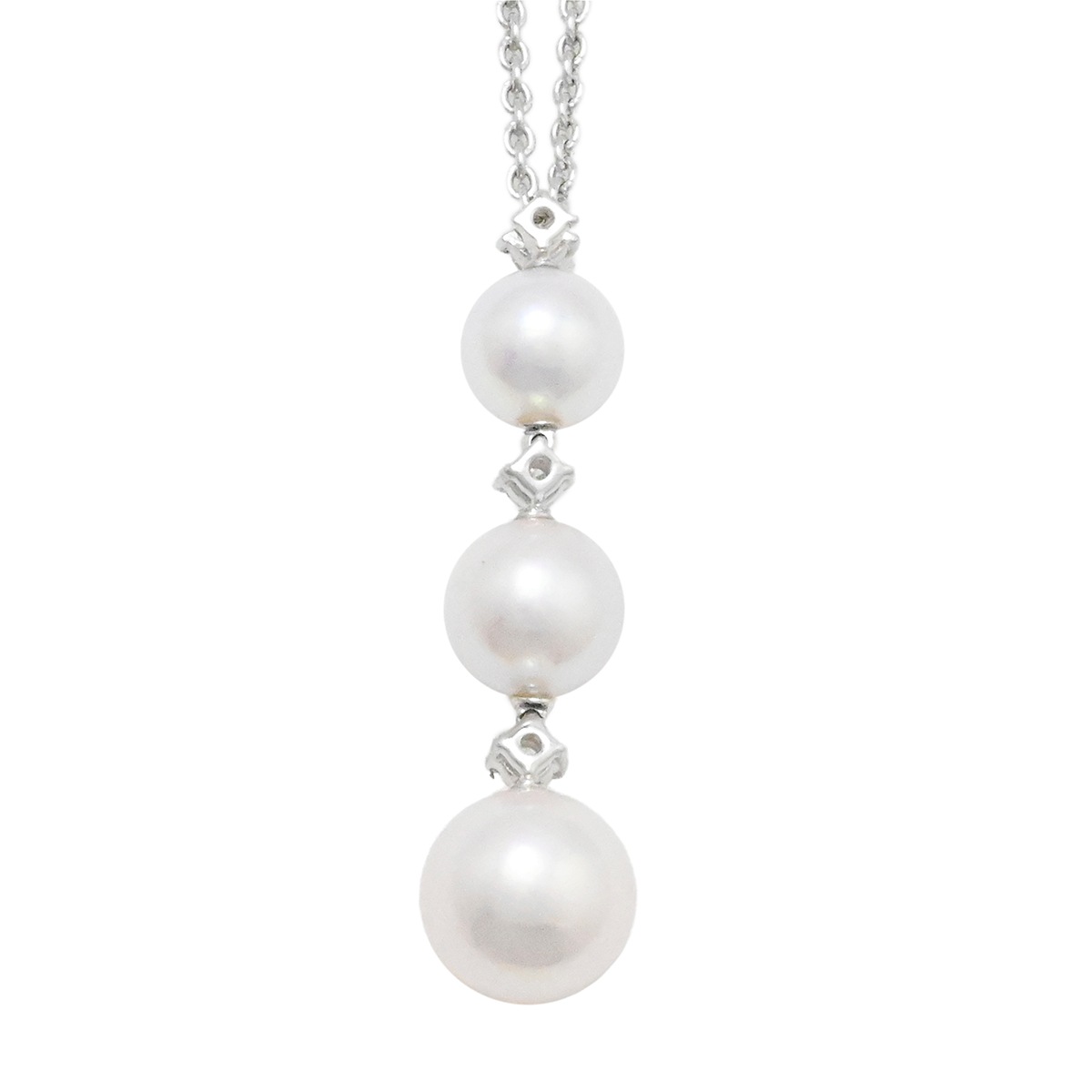 ミキモト MIKIMOTO K18WG ホワイトゴールド パール ダイヤ ネックレス 
