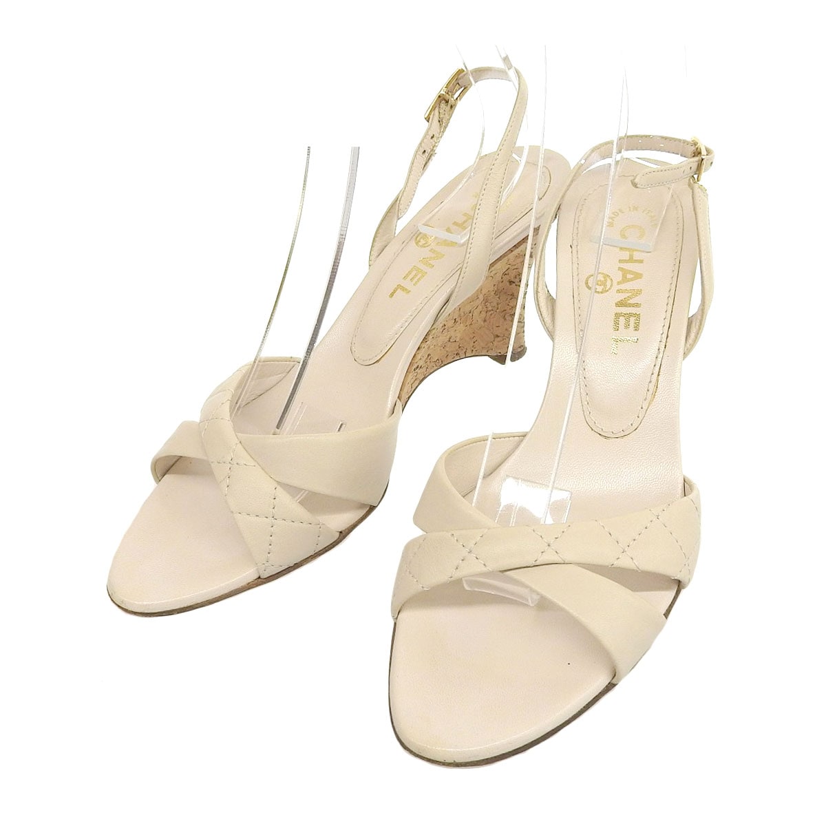 シャネル CHANEL マトラッセ サンダル レザー ベージュ 37 1/2 レディース 8145