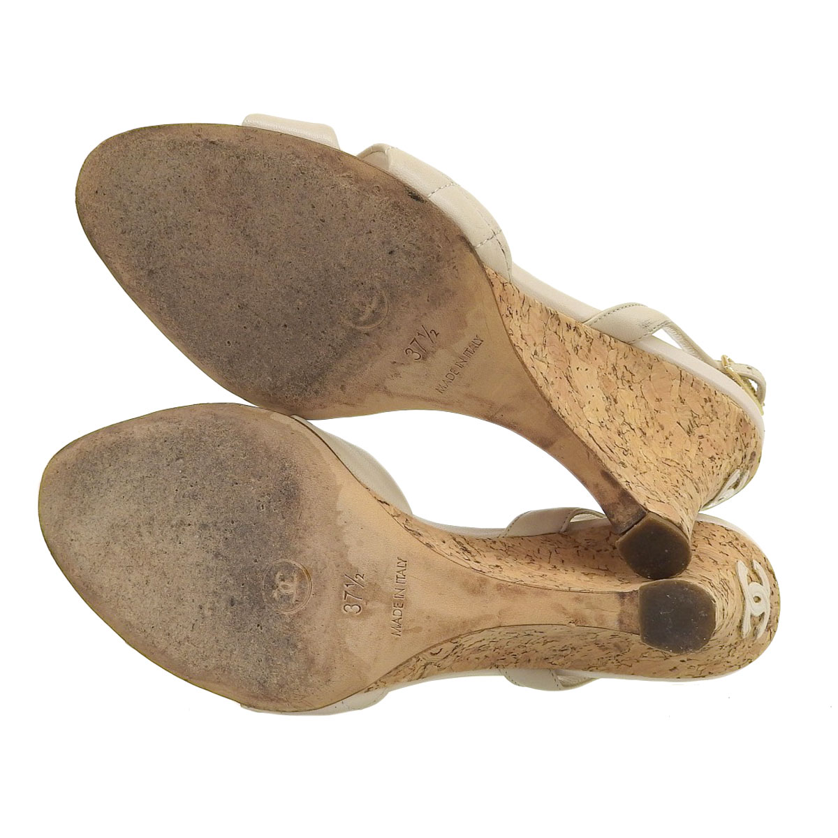 シャネル CHANEL マトラッセ サンダル レザー ベージュ 37 1/2 レディース 8145