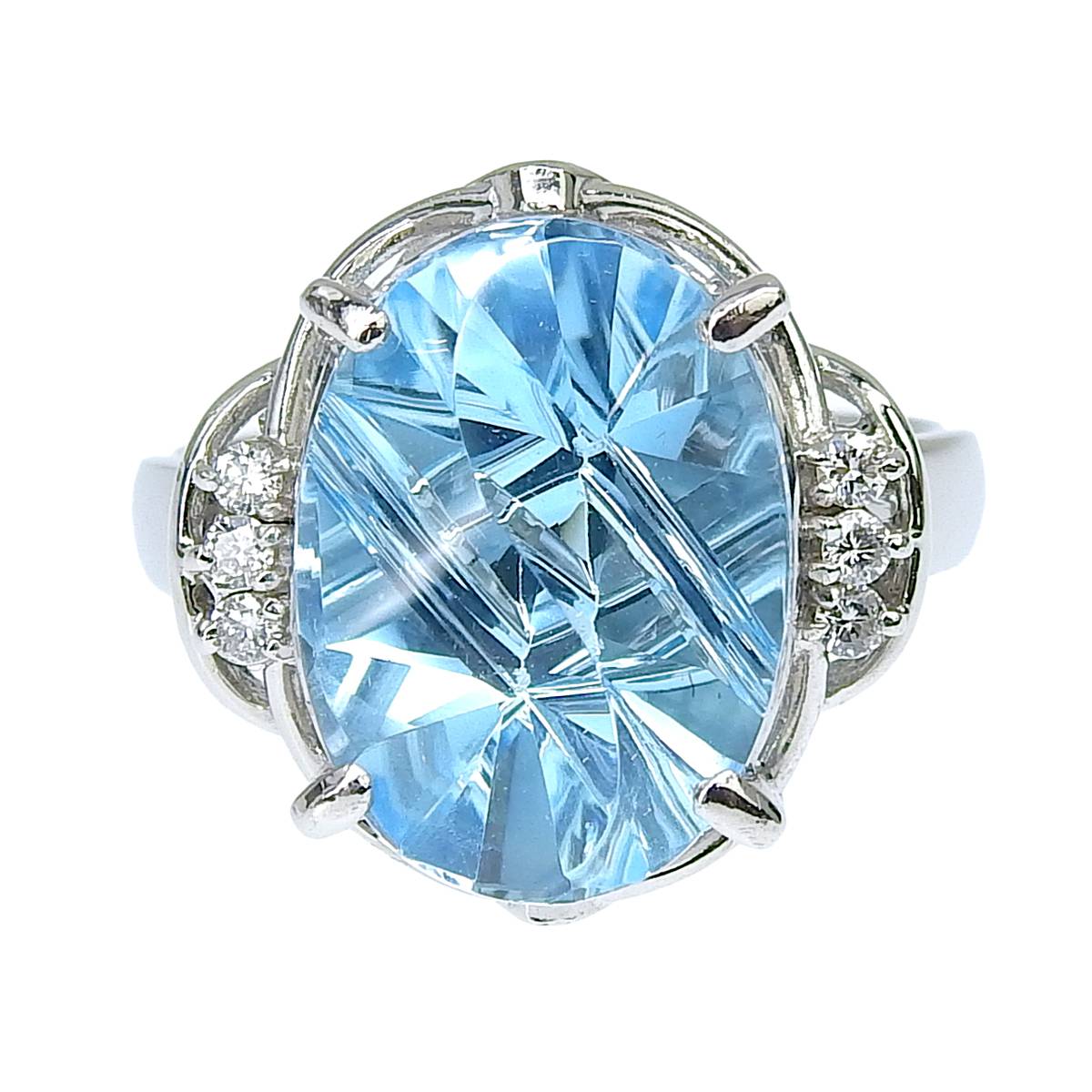 Pt900 プラチナ ブルートパーズ 6.57ct ダイヤモンド 0.08ct リング