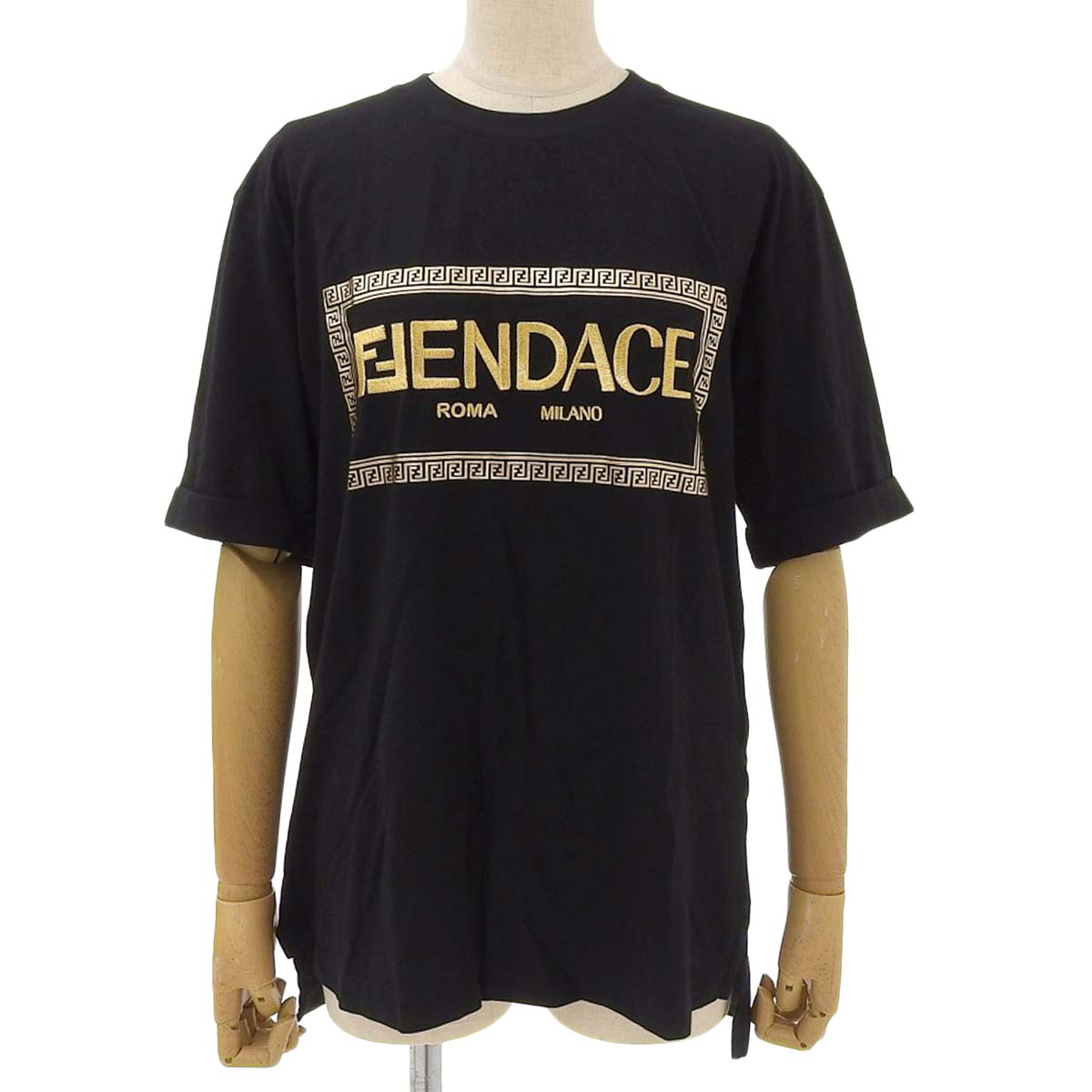 フェンダーチェ FENDACE FENDI×VERSACE フェンディ×ヴェルサーチェ 半袖 Tシャツ トップス コットン ブラック XXS レディース  4315