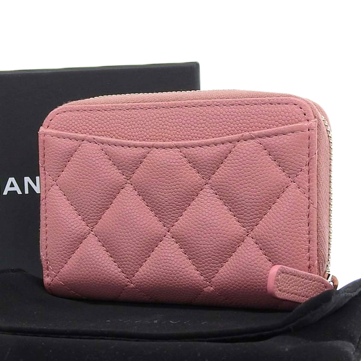 シャネル CHANEL マトラッセ ココマーク ジップコインパース 小銭入れ キャビアスキン ピンク レディース 4566
