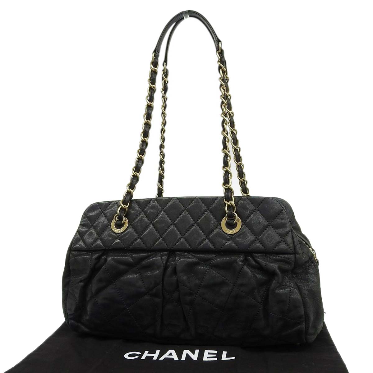 シャネルCHANELチェーンショルダーバッグマトラッセ ココマークグレー レザー シャネルチェーンショルダー 14143 グレー アンティーク調