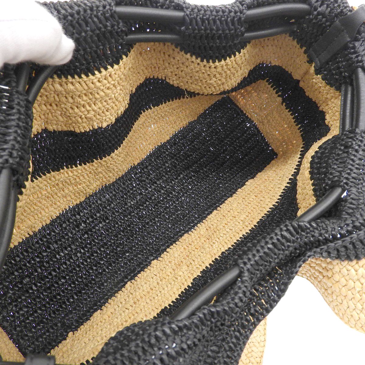 ロエベ LOEWE フラメンコ ショルダーバッグ ストロー レザー ブラック レディース 4133
